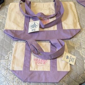 Trader Joe's Purple and Cream Tote Bag Set